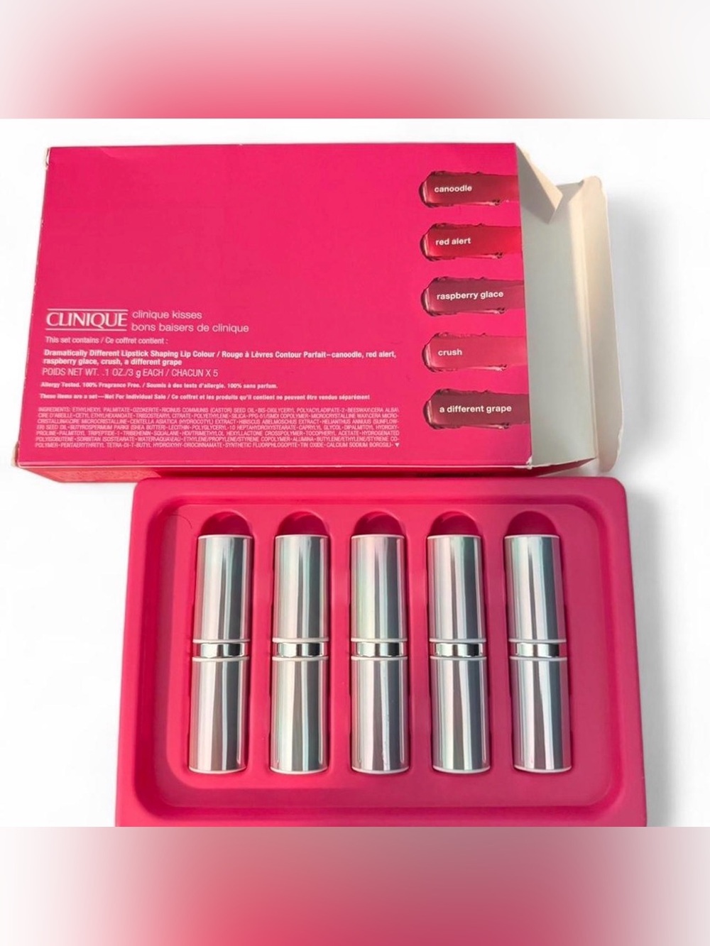 Limited Edition New 5 Set Clinique Lipstick Set in a Glittery Pink Gift Box